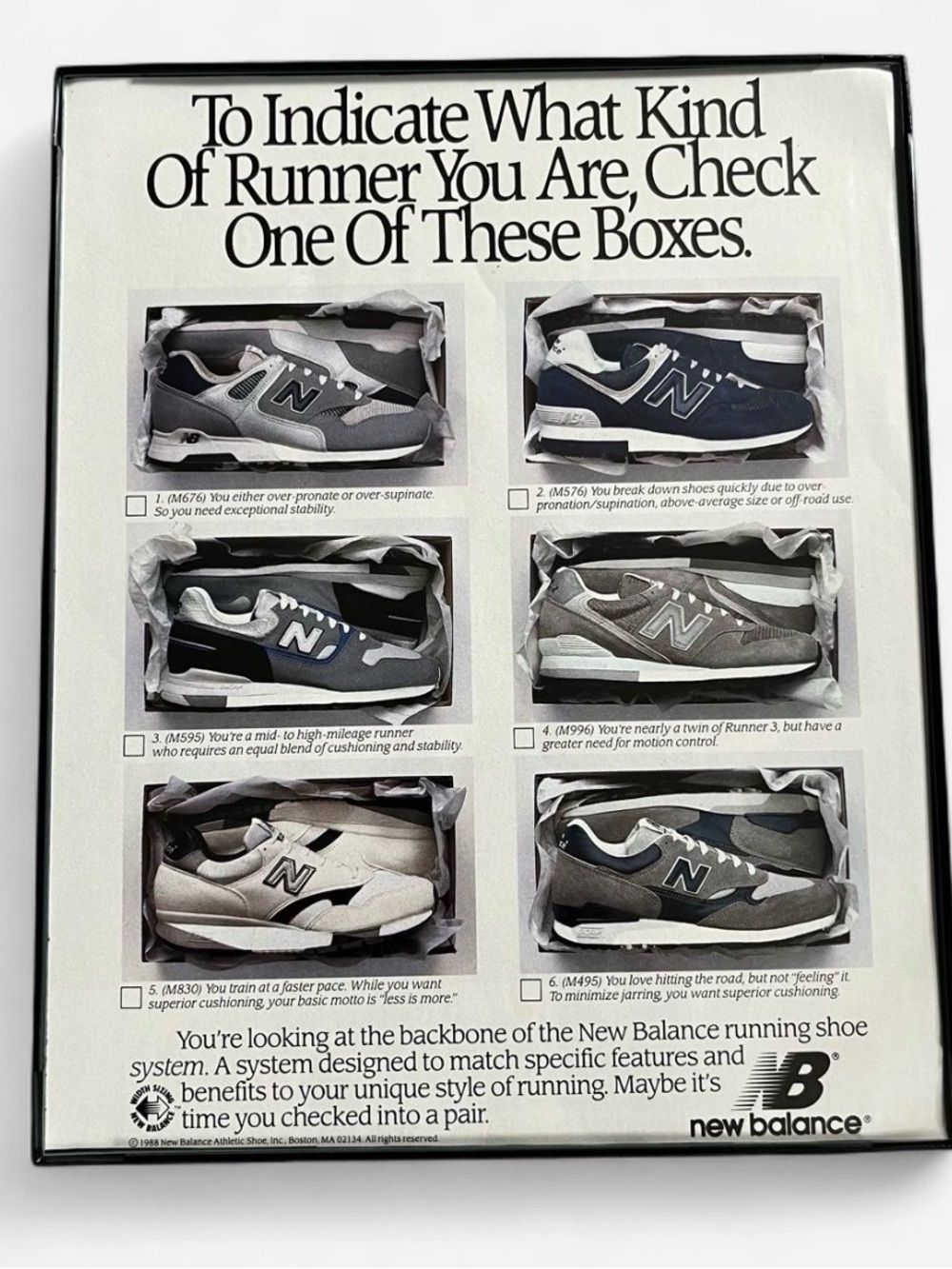 Vintage 1988 New Balance Shoes Print Framed Size 8x10